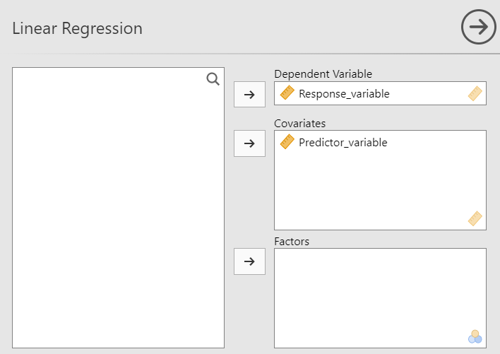Jamovi linear regression dialog box